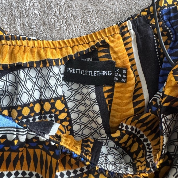 Pretty Little Thing Blue and Yellow Satin Tribal Print Two-Piece Set/Coord Set - Picture 7 of 9